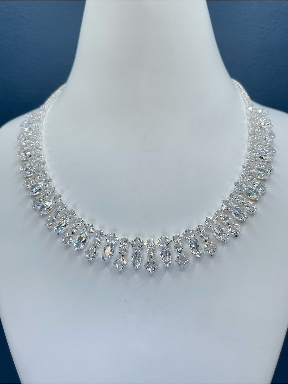 Swarovski Crystal Elements White Swarovski Crystal Art Deco Tennis Necklace
